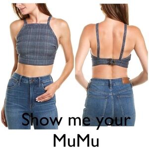 Show Me Your Mumu Fawcett Crop Top. Button closure open back schoolhouse plaid